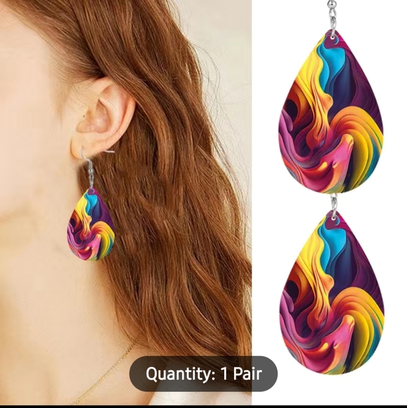 NWT Droplet Faux Leather Earrings - Picture 2 of 5